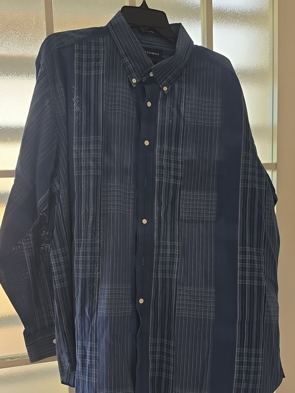 Paul Fredrick Navy Striped & Checked Button-Down Shirt
